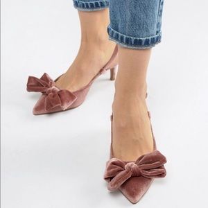 New Asos Rose Pink Velvet Sherry Bow Kitten Heel